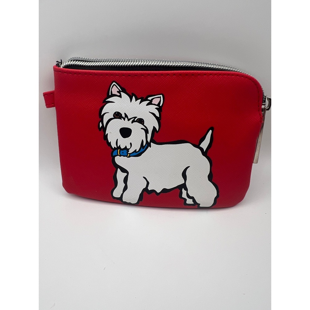 Marc Tetro Red Westie Dog Cosmetic Bag Saffiano Vegan Leather Makeup Pouch